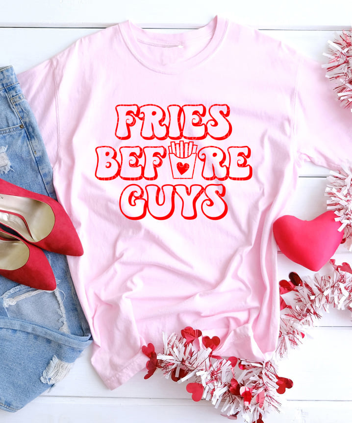 Fries before guys retro | T shirt Valentine's