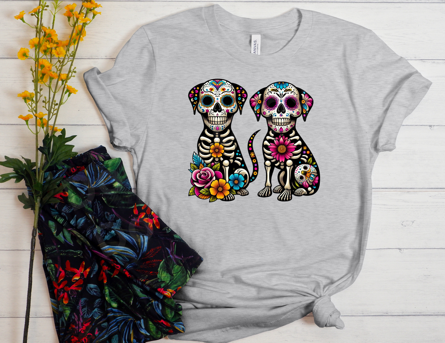 2 Dogs Sugar Skull | T shirt Halloween