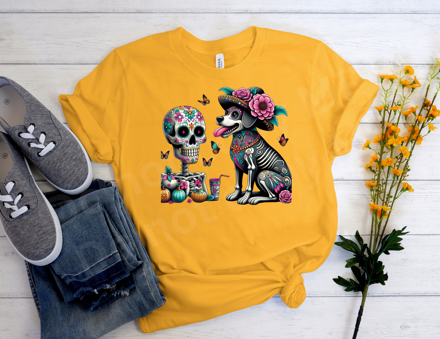 Skull and A Dog Sugar Skull | T shirt Halloween