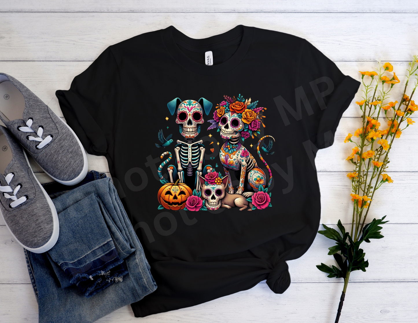 Cat and Dog Sugar Skull | T shirt Halloween