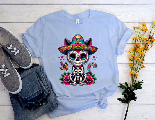 Cat with Hat Sugar Skull | T shirt Halloween