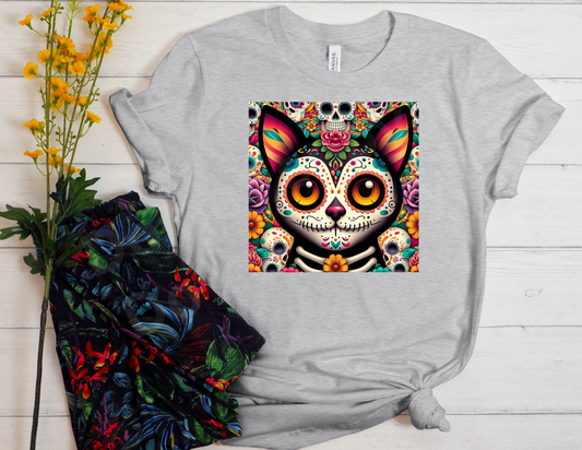 Cat Sugar Skull Square | T shirt Halloween