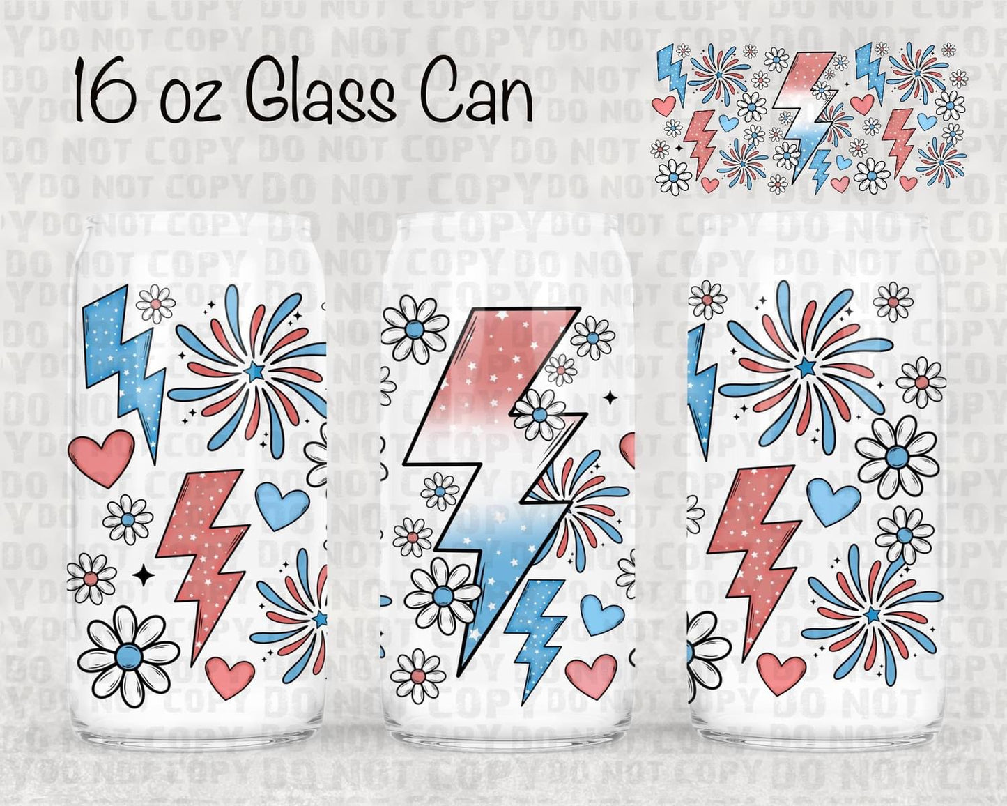 Red, White, and Blue Lighting Bolts | Beer Glass Can