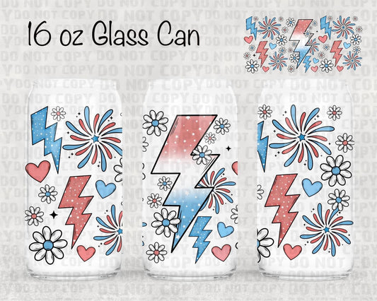 Red, White, and Blue Lighting Bolts | Beer Glass Can