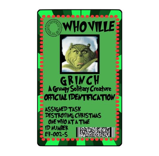 Grinch ID cards, Grinch Lost Driver's License, Grinch License