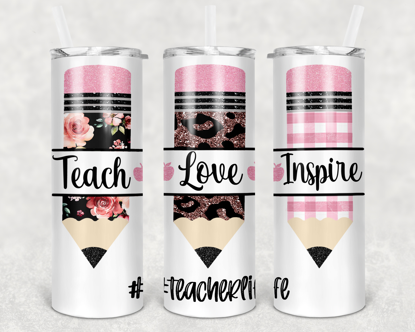 Pink Teach love  | 20 oz Skinny Tumbler Sublimation