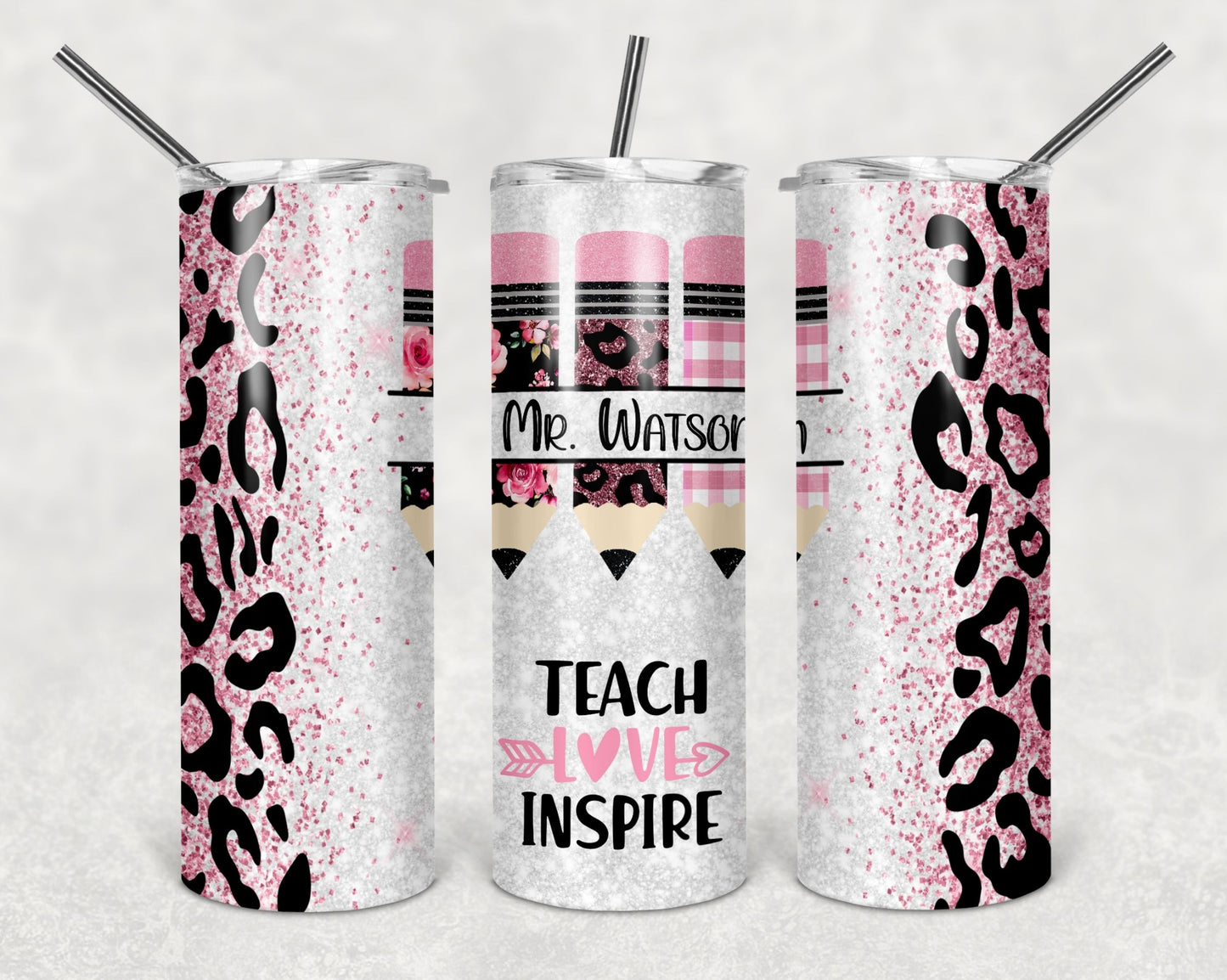 Teacher Pink and cheetah | 20 oz Skinny Tumbler Sublimation