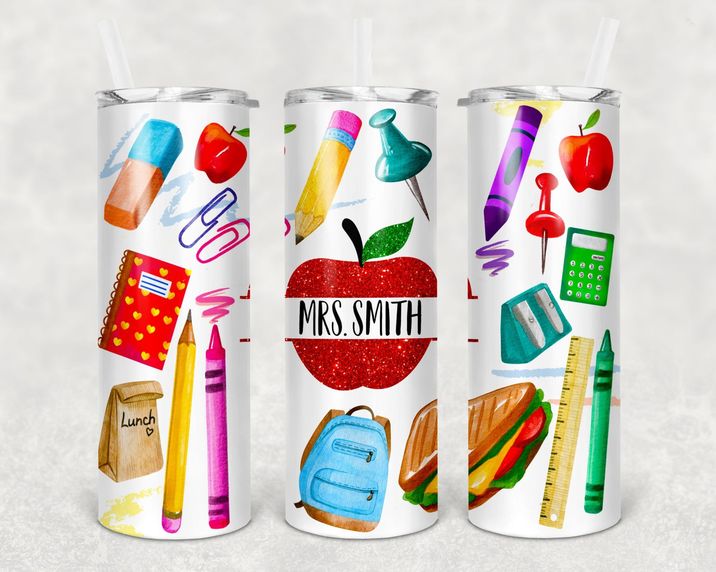 Teacher with name in apple | 20 oz Skinny Tumbler Sublimation