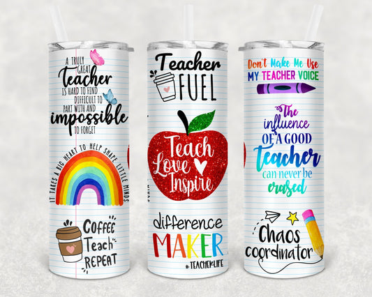 Apple Teach love | 20 oz Skinny Tumbler Sublimation