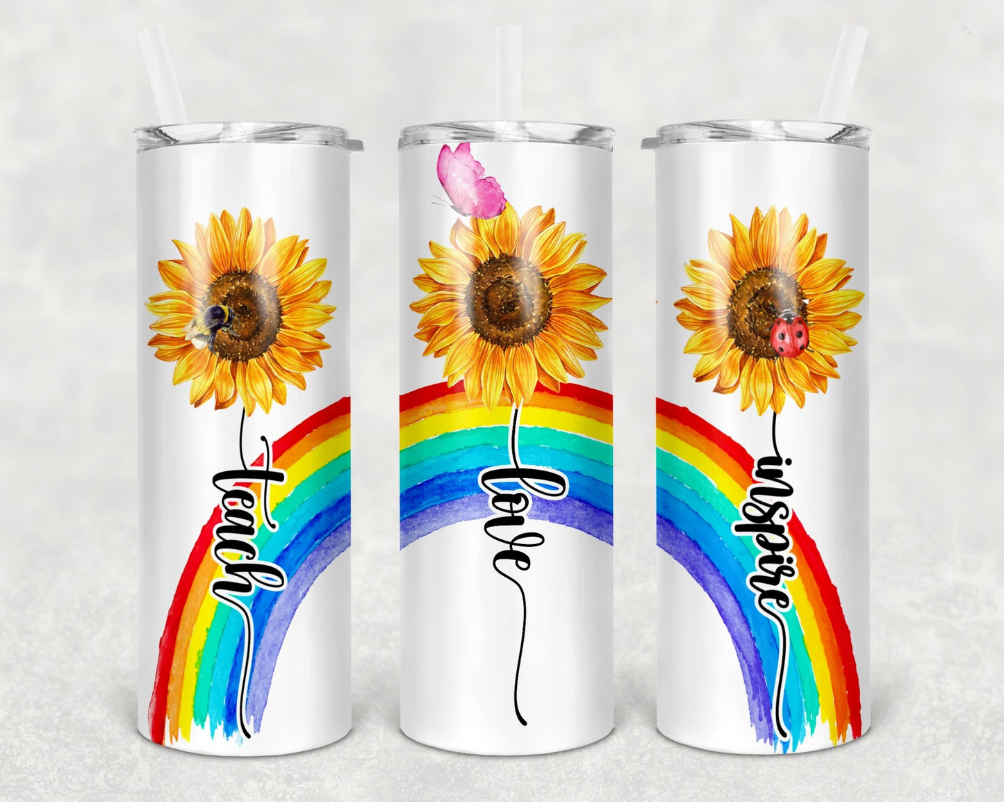 Sunflowers and rainbows | 20 oz Skinny Tumbler Sublimation