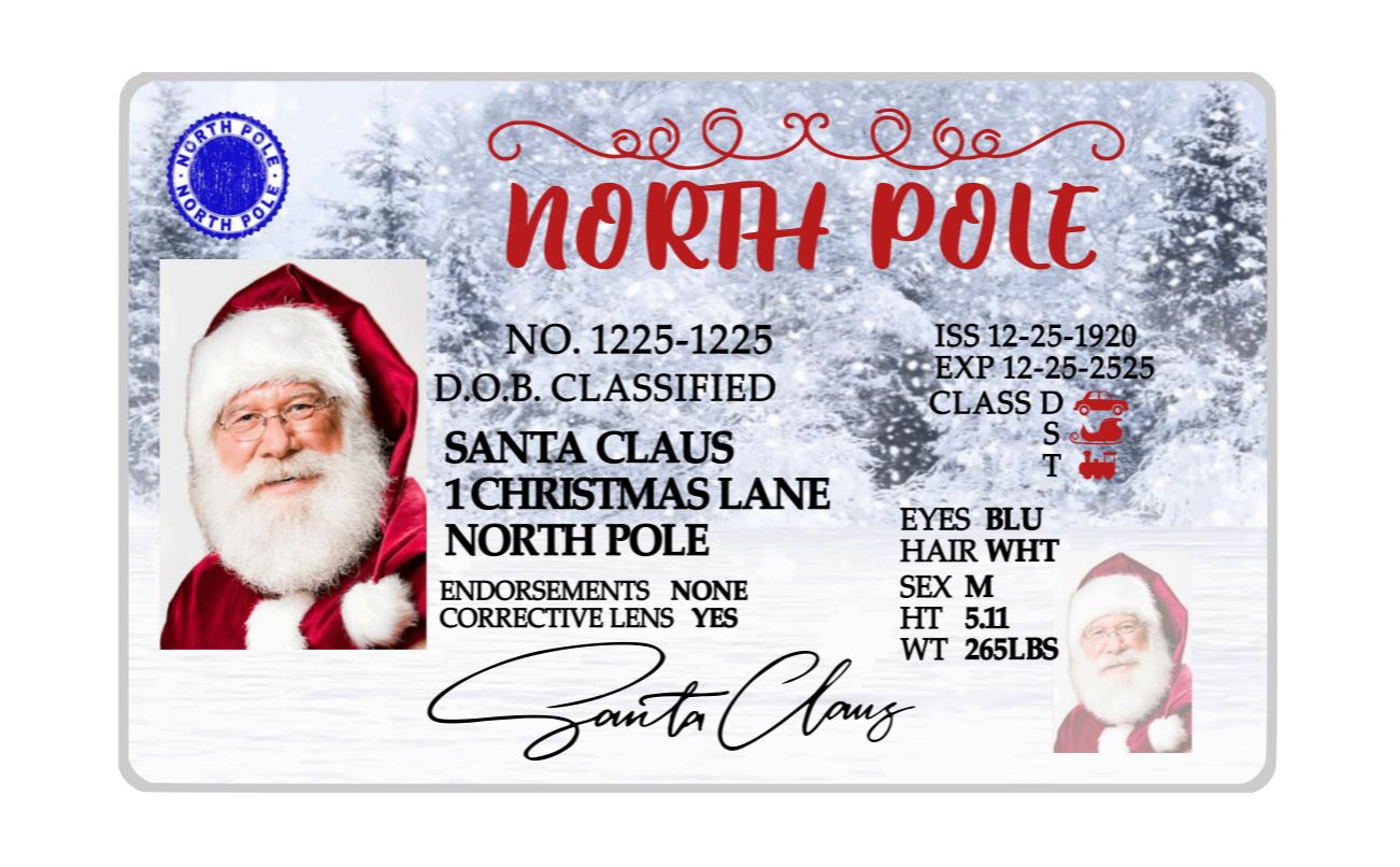 Santa Claus ID cards, Santa's Lost Driver's License, Santa Claus License