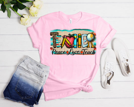 Peace, love, teacher | T shirt