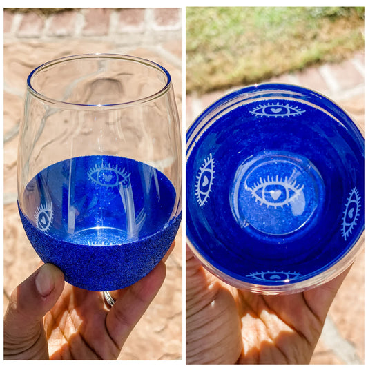 Evil Eye | Peekaboo Glitter Wine Glass | 20 oz Wine Glass