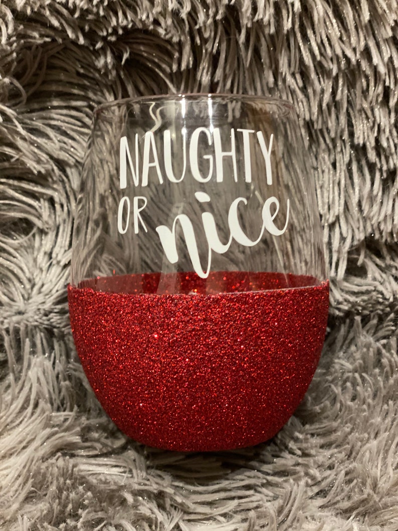 Naughty or Nice Peekaboo Wine Glass | Peekaboo Glitter Wine Glass | 21 oz Wine Glass