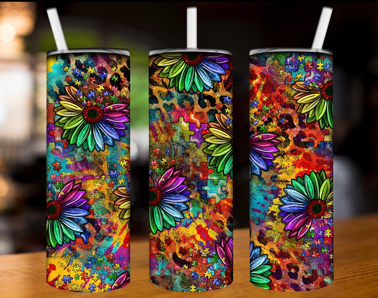 Autism sunflowers| 20 oz Skinny Tumbler Sublimation