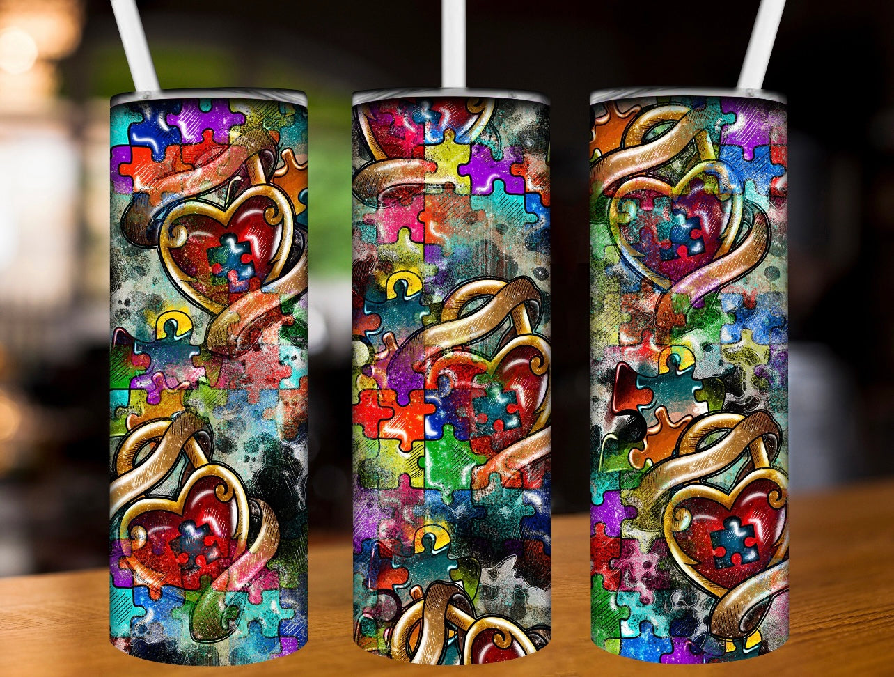 Autism heart locks| 20 oz Skinny Tumbler Sublimation